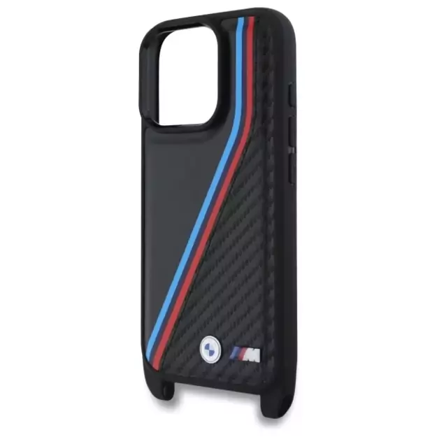 BMW M Edition Carbon Tricolor Lines &amp  Strap Case for iPhone 16 Pro - Black 10