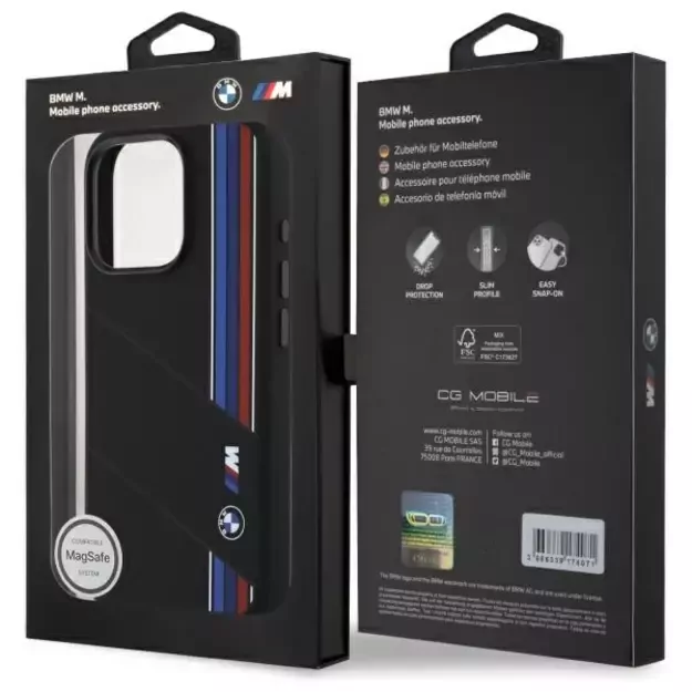 BMW Silicone Cut Tricolor Lines MagSafe Case for iPhone 16 Pro Max - Black 14