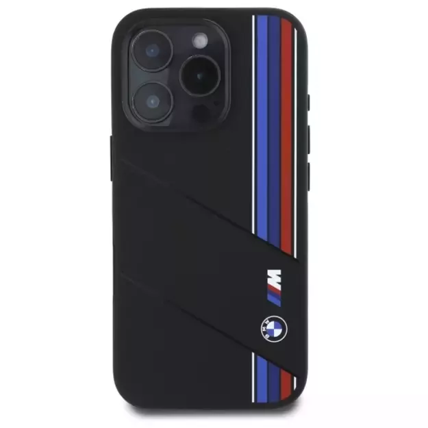 BMW Silicone Cut Tricolor Lines MagSafe Case for iPhone 16 Pro Max - Black 9