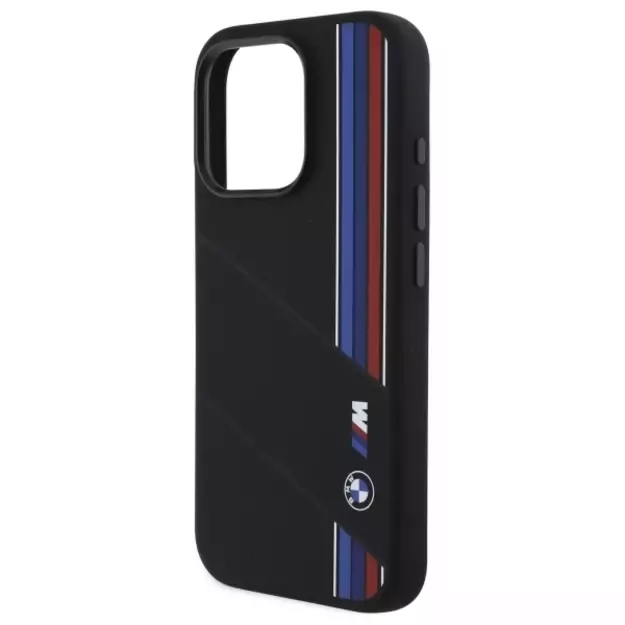 BMW Silicone Cut Tricolor Lines MagSafe Case for iPhone 16 Pro Max - Black 12