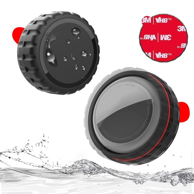 Apple AirTag Case, Screw-on, Waterproof, Self-Adhesive - Black - 4 pieces 3