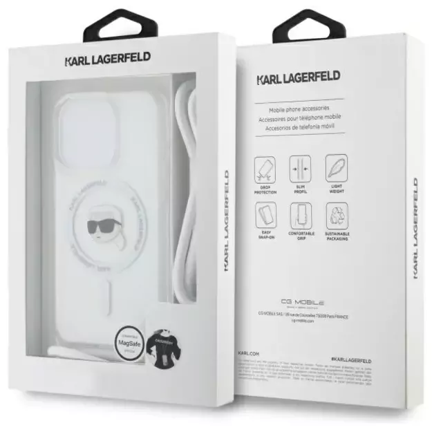 Karl Lagerfeld Crossbody IML Karl Head Magsafe Case for iPhone 16 Pro Max - Clear 12