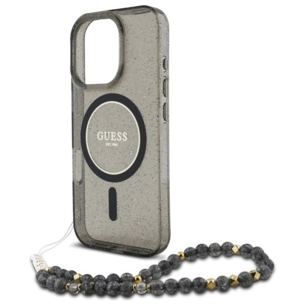 Guess IML Glitter With Pearl Strap MagSafe Case for iPhone 16 Pro Max - Black 4