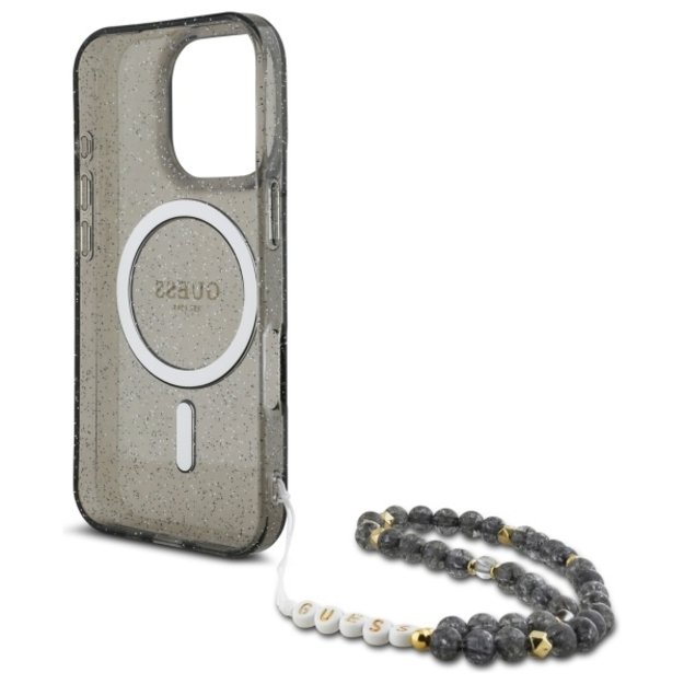 Guess IML Glitter With Pearl Strap MagSafe Case for iPhone 16 Pro Max - Black 5