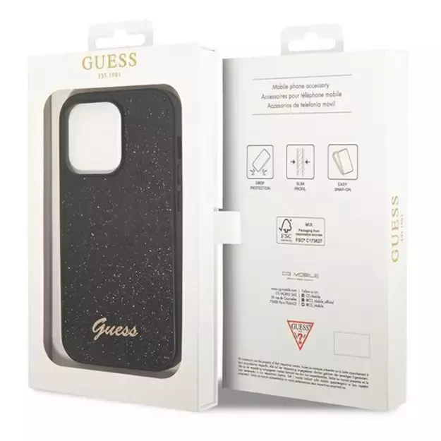 Guess GUHCP14LHGGSHK iPhone 14 Pro 6,1  czarny/black hard case Glitter Script 8