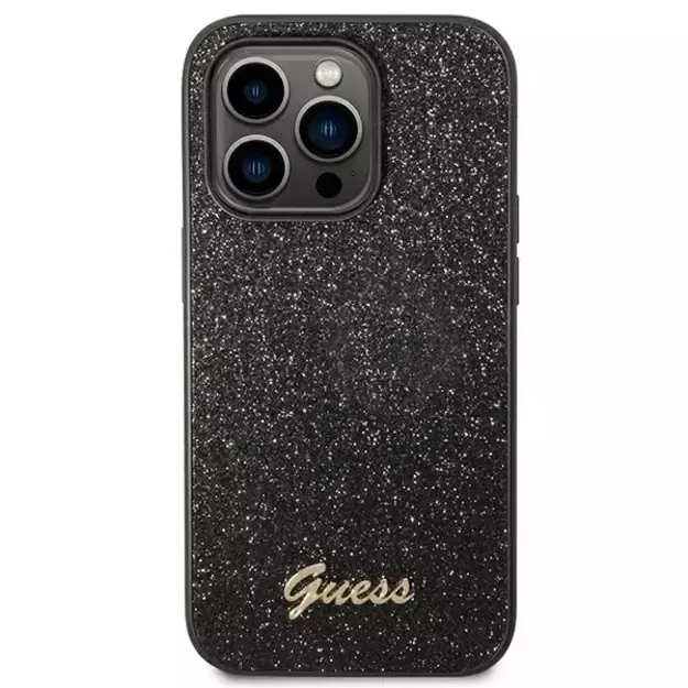 Guess GUHCP14LHGGSHK iPhone 14 Pro 6,1  czarny/black hard case Glitter Script 3