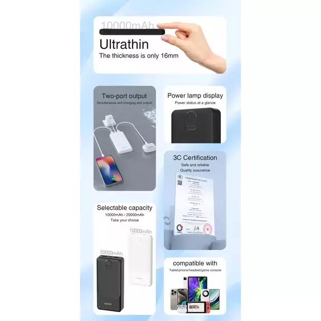 Powerbank Dudao K10 10000mAh 2.4A 2 x USB-A - white 2