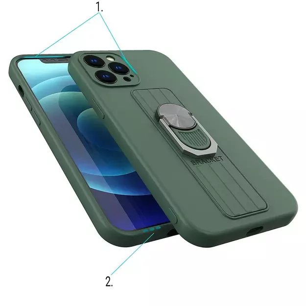 Ring Case silicone case with finger grip and stand for iPhone 13 mini black 2