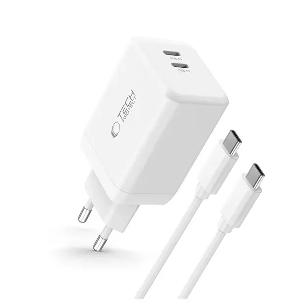 Tech-Protect NC45W-GAN 2-PORT PD45W Charger + TYPE-C CABLE - white 1