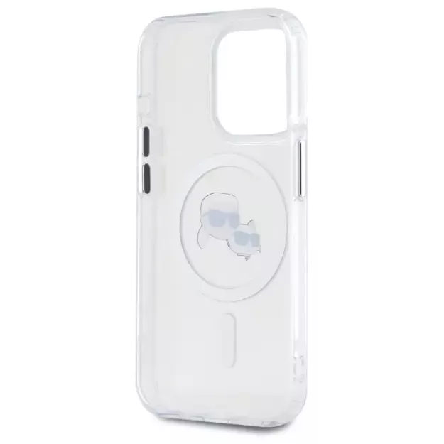 Karl Lagerfeld IML Metal Karl&amp Choupette Head MagSafe iPhone 15 Pro Case - White 6