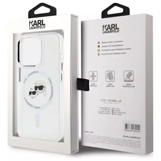 Karl Lagerfeld IML Metal Karl&amp Choupette Head MagSafe iPhone 15 Pro Case - White 7