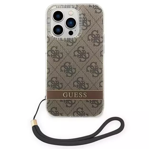 Guess GUOHCP14LH4STW iPhone 14 Pro 6.1 &quot brown / brown hardcase 4G Print Strap 1