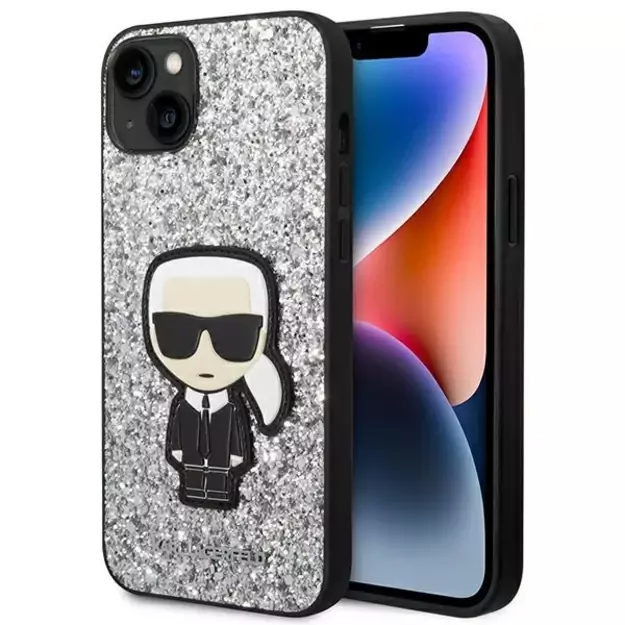 Karl Lagerfeld KLHCP14MGFKPG iPhone 14 Plus 6.7 &quot hardcase silver / silver Glitter Flakes Ikonik
