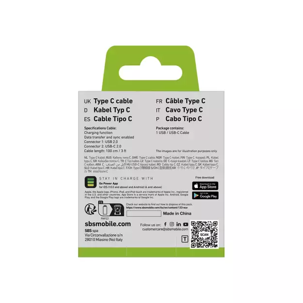 SBS TECABLETYC1KPOS USB-A - USB-C Cable 1m - Black 4
