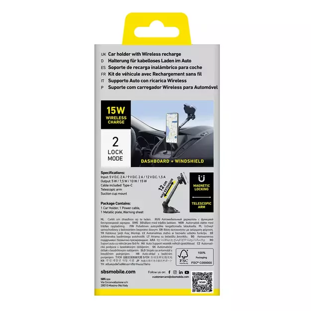 Telescopic smartphone holder with inductive charger SBS TESUPPMAG15WLONGARM with suction cup, compatible with MagSafe - black 2