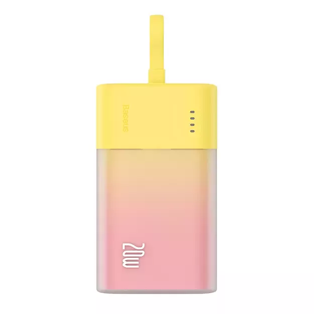 Baseus Popsicle 5200mAh 20W Powerbank with Built-in Lightning Cable (+ White Baseus Simple USB-C - USB-C 60W/20V/3A/30cm Cable) - Yellow-Pink