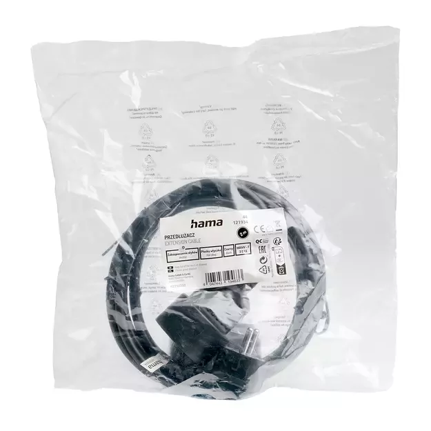 Hama Standard 2m Extension Cord - Black 2