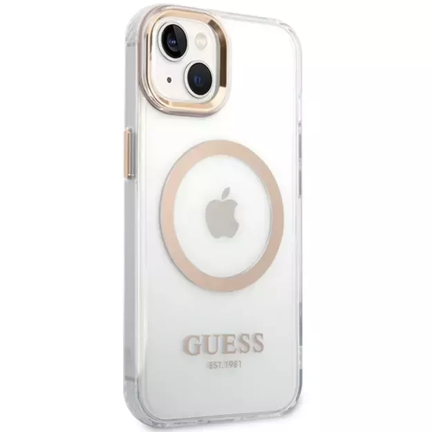 Guess Metal Outline MagSafe Case for iPhone 15 Plus / 14 Plus - Gold 3