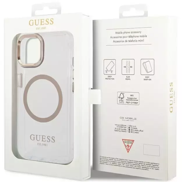 Guess Metal Outline MagSafe Case for iPhone 15 Plus / 14 Plus - Gold 7