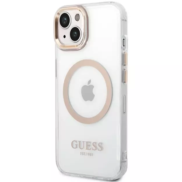 Guess Metal Outline MagSafe Case for iPhone 15 Plus / 14 Plus - Gold 1