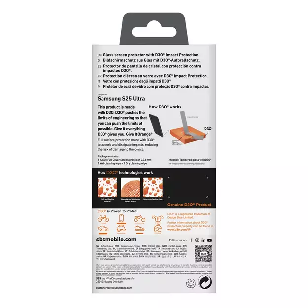 SBS Tempered Glass D3O with frame for Samsung Galaxy S25 Ultra 3