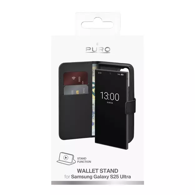 Puro Booklet Case with Flip and Wallet for Samsung Galaxy S25 Ultra - Black 3