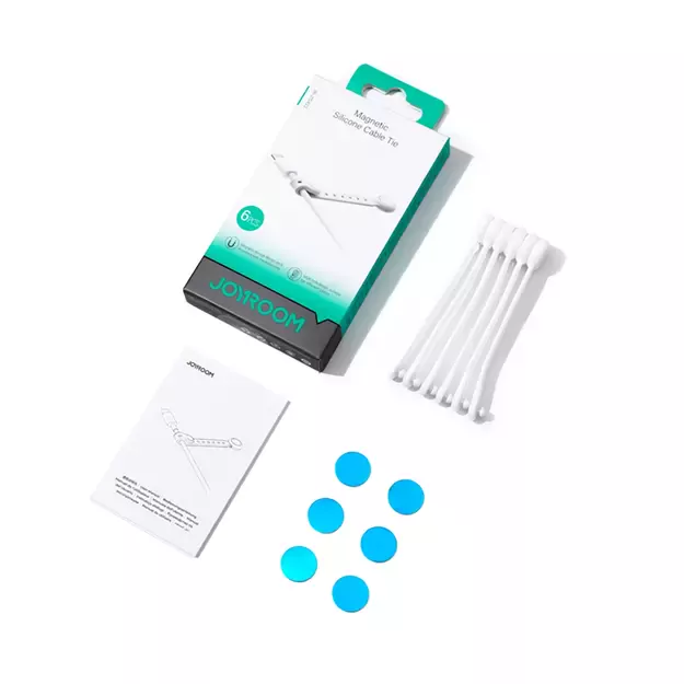 Joyroom JR-ZS422 Cable Organizer Silicone Headband with Magnet, Set of 6 - White 2
