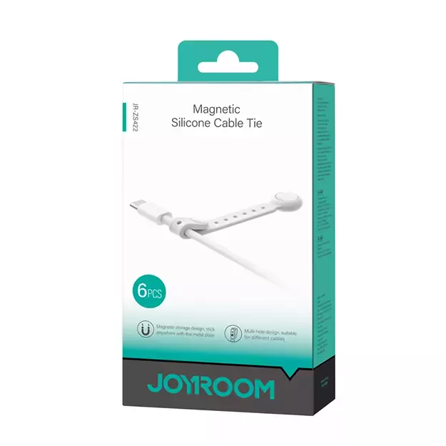 Joyroom JR-ZS422 Cable Organizer Silicone Headband with Magnet, Set of 6 - White 3