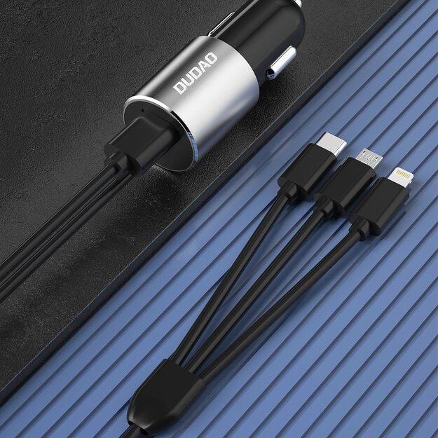 Dudao 3in1 USB car charger 3,4 A built-in cable Lightning / USB Type C / micro USB black (R5ProN black) 1