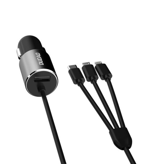 Dudao 3in1 USB car charger 3,4 A built-in cable Lightning / USB Type C / micro USB black (R5ProN black) 8