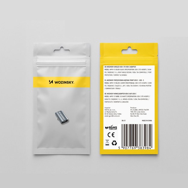 Przejści&oacute;wka kątowa Wozinsky WPKF-01 USB-C - USB-C 40Gb/s 240W 8K OTG - szara 8