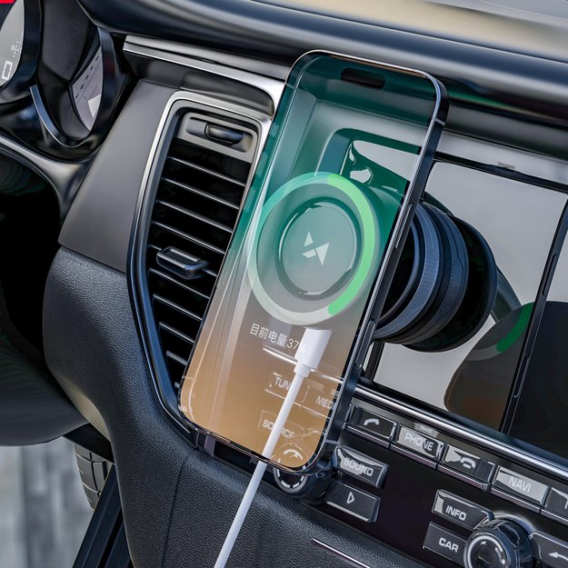 Uchwyt samochodowy Wozinsky WUSQ-01 z ładowarką Qi kompatybilny z MagSafe - czarny 5