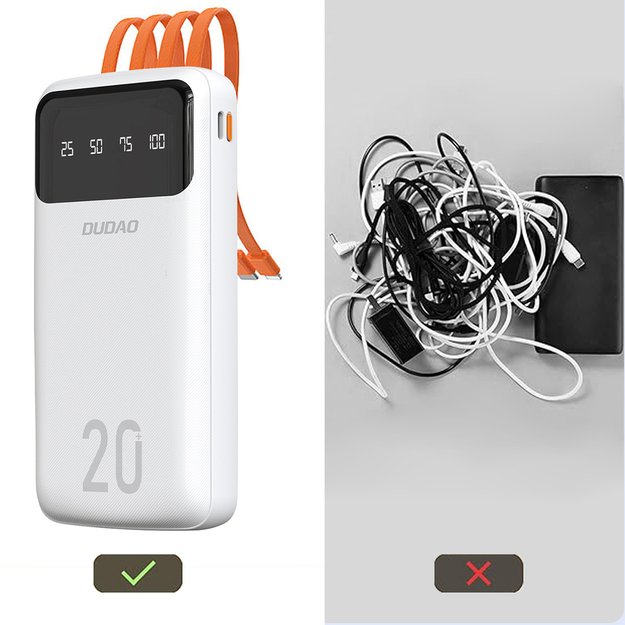 Dudao capacious powerbank with 3 built-in cables 20000mAh USB Type C + micro USB + Lightning black (Dudao K6Pro +) 5