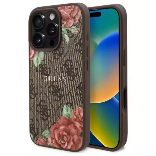 Guess GUHMP16LP4ROPEMCW iPhone 16 Pro 6.3&quot  brown/brown hardcase 4G Flowers Print MagSafe