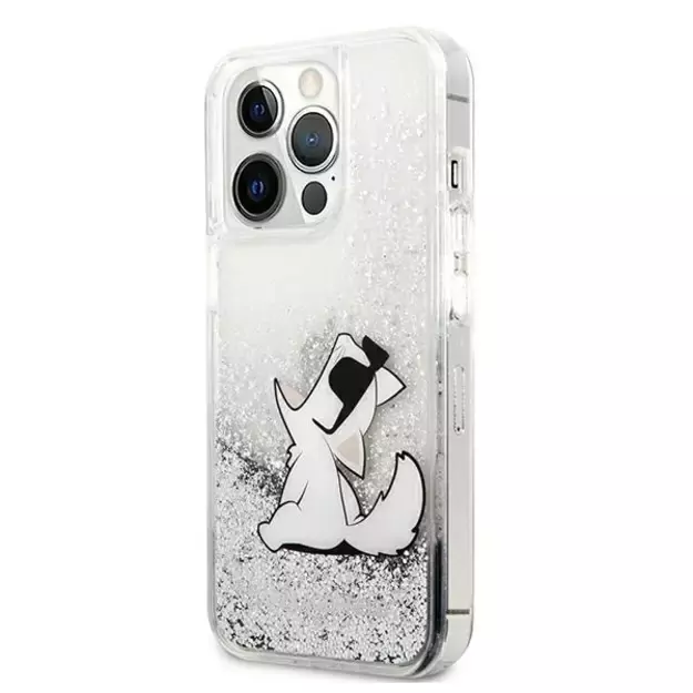Karl Lagerfeld Liquid Glitter Choupette Fun case for iPhone 13 Pro Max 6.7&quot  - silver 8