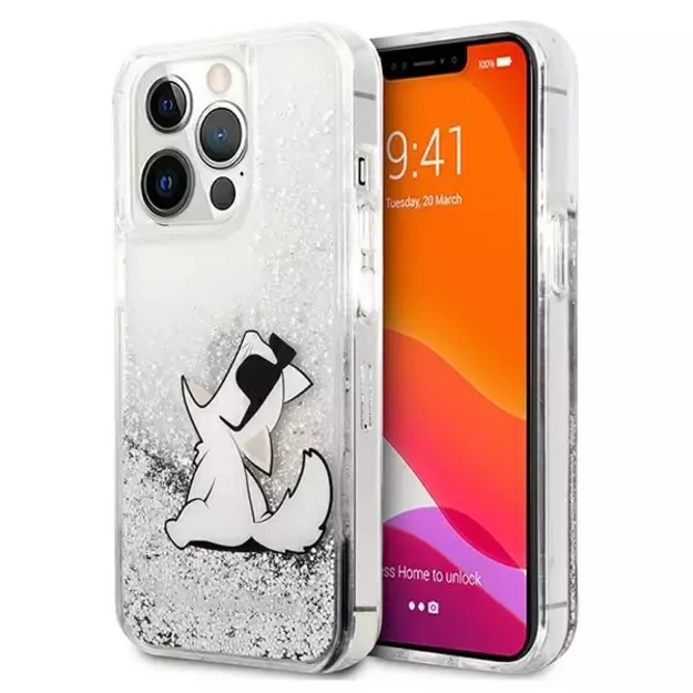 Karl Lagerfeld Liquid Glitter Choupette Fun case for iPhone 13 Pro Max 6.7&quot  - silver