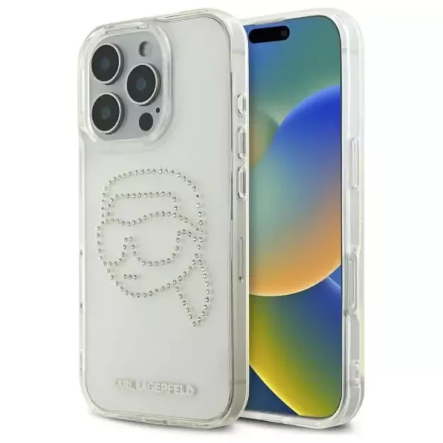 Karl Lagerfeld KLHCP16XHKHDCELT iPhone 16 Pro Max 6.9&quot  transparent hardcase IML Rhinestones Karl Head