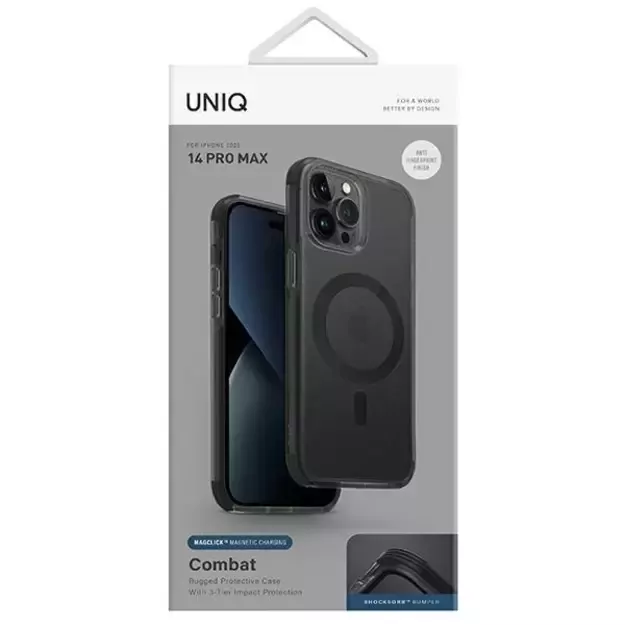 Uniq Combat iPhone 14 Pro Max 6.7&quot  case Magclick Charging black/concrete charcoal 14