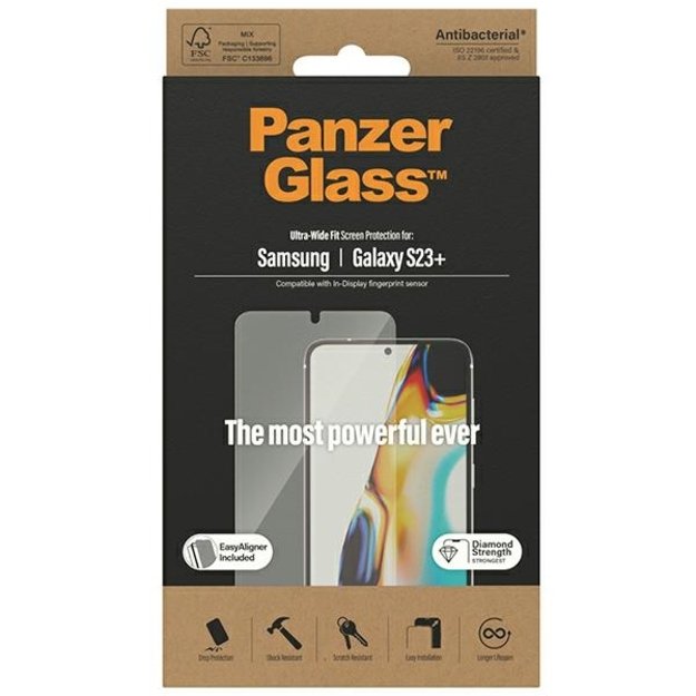 PanzerGlass Ultra-Wide Fit tempered glass with applicator for Samsung Galaxy S23+ 2