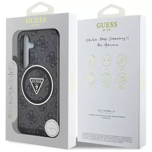 Guess 4G Glitter Triangle Buttons MagSafe Case for Samsung Galaxy S25 Plus Black 7