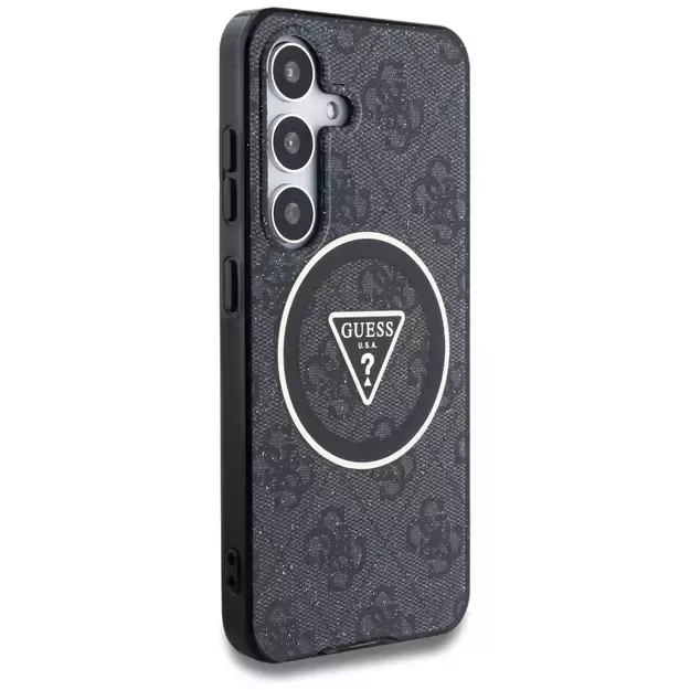 Guess 4G Glitter Triangle Buttons MagSafe Case for Samsung Galaxy S25 Plus Black 3