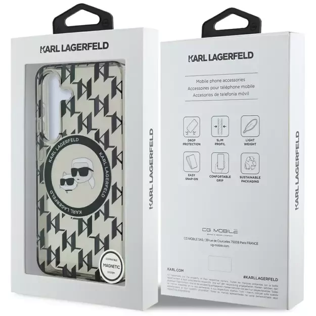 Case Karl Lagerfeld Button Karl&amp Choupette Heads On KL Pattern MagSafe Samsung Galaxy S25 black 7