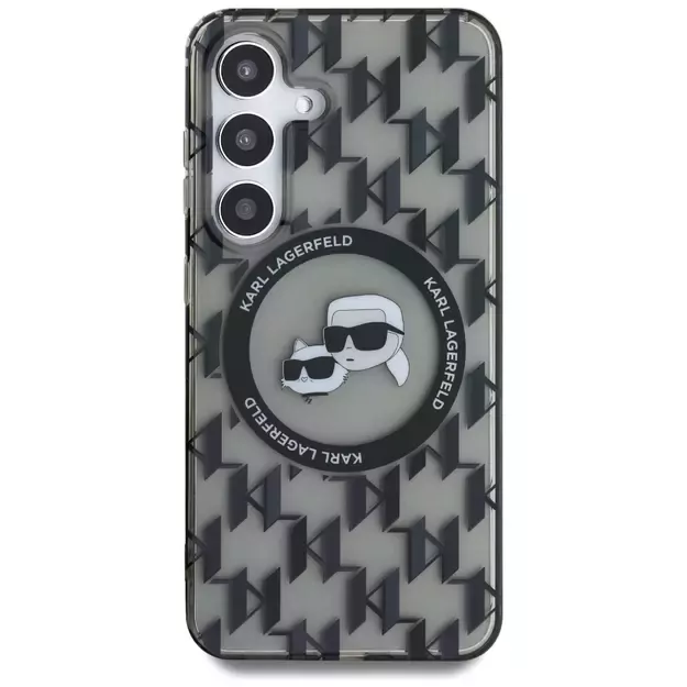 Case Karl Lagerfeld Button Karl&amp Choupette Heads On KL Pattern MagSafe Samsung Galaxy S25 black 2