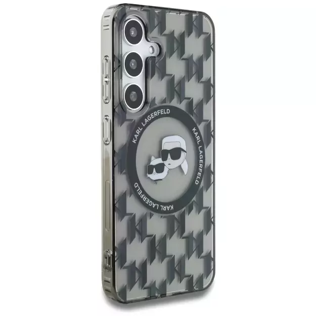 Case Karl Lagerfeld Button Karl&amp Choupette Heads On KL Pattern MagSafe Samsung Galaxy S25 black 3