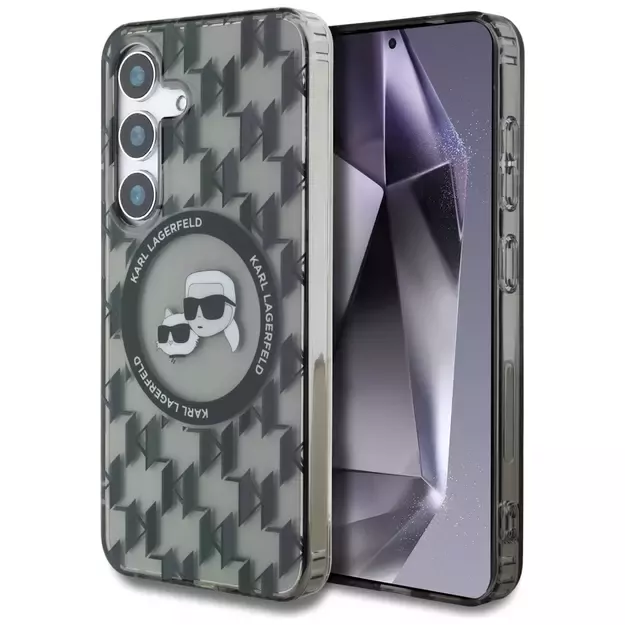 Case Karl Lagerfeld Button Karl&amp Choupette Heads On KL Pattern MagSafe Samsung Galaxy S25 black