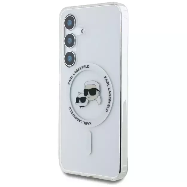 Case Karl Lagerfeld Button Karl &amp  Choupette Heads Printed Logo MagSafe Samsung Galaxy S25 Plus white 1