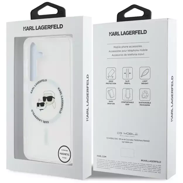 Case Karl Lagerfeld Button Karl &amp  Choupette Heads Printed Logo MagSafe Samsung Galaxy S25 Plus white 7