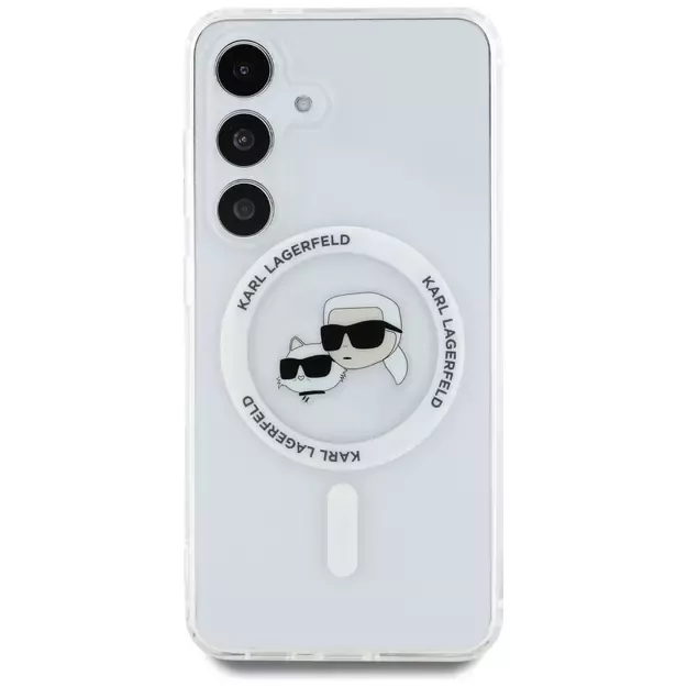 Case Karl Lagerfeld Button Karl &amp  Choupette Heads Printed Logo MagSafe Samsung Galaxy S25 Plus white 2