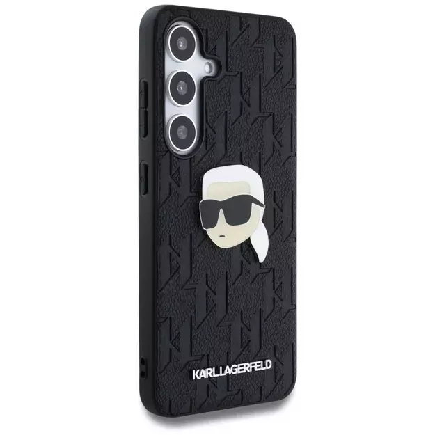 Karl Lagerfeld Leather Monogram Pin Logo Karl Head Samsung Galaxy S25 Case Black 10