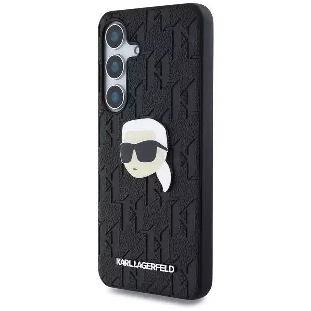 Karl Lagerfeld Leather Monogram Pin Logo Karl Head Samsung Galaxy S25 Case Black 8